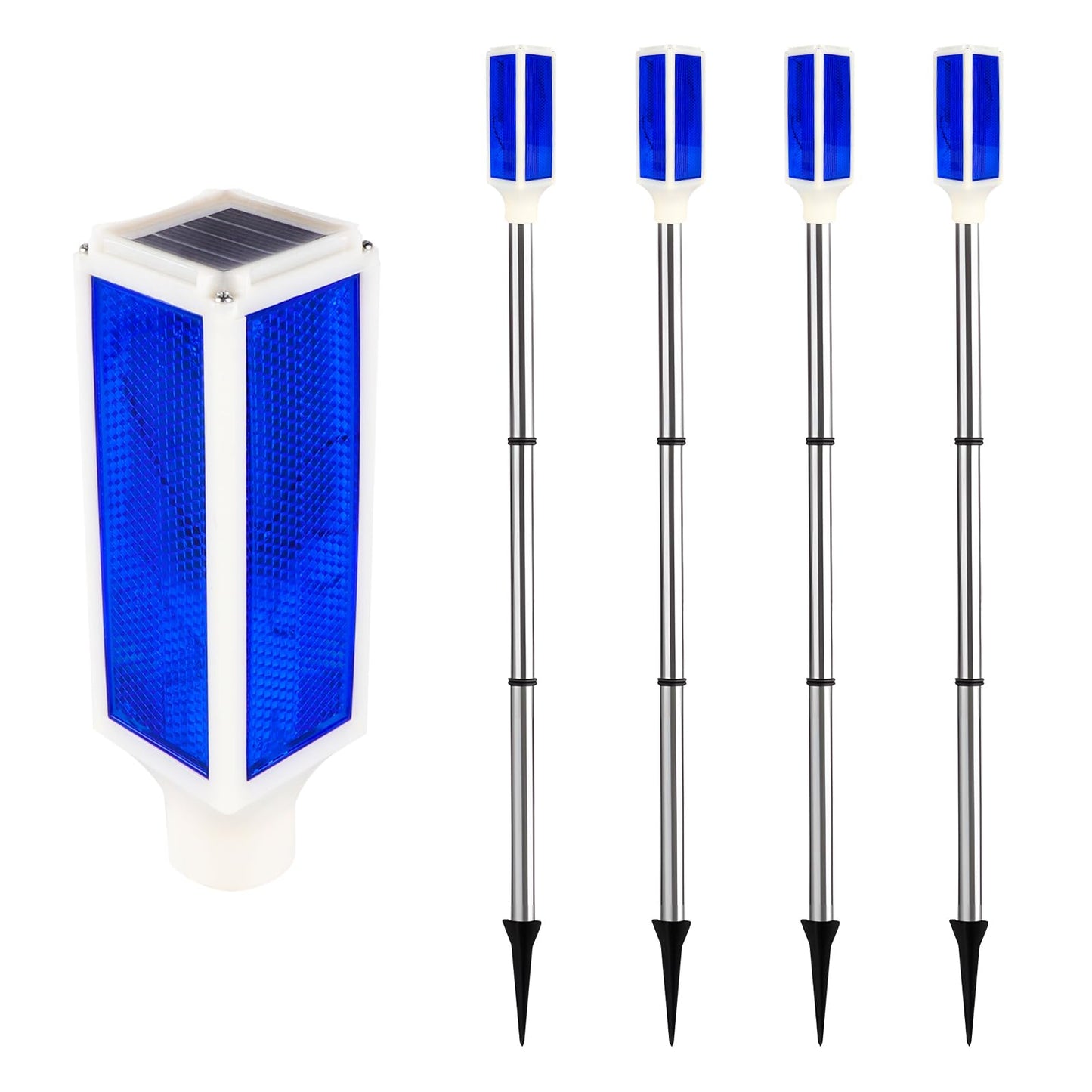 Aolyty Solar Lights Outdoor, Waterproof Driveway Markers Reflective, Warning Flash Light with 2 Lighting Modes, LED Solar Light 4 Pack for Parking Lots, Yard, Sidewalk, Stop Sign, 30 Inches (Blue)