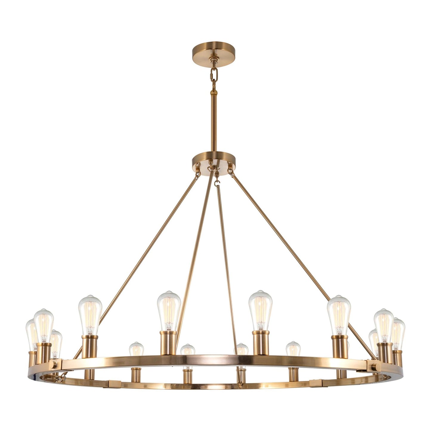 Kira Home Homestead 48" 16-Light Large Rustic Farmhouse Wagon Wheel Chandelier, Round Kitchen Island Light, Cool Brass Finish