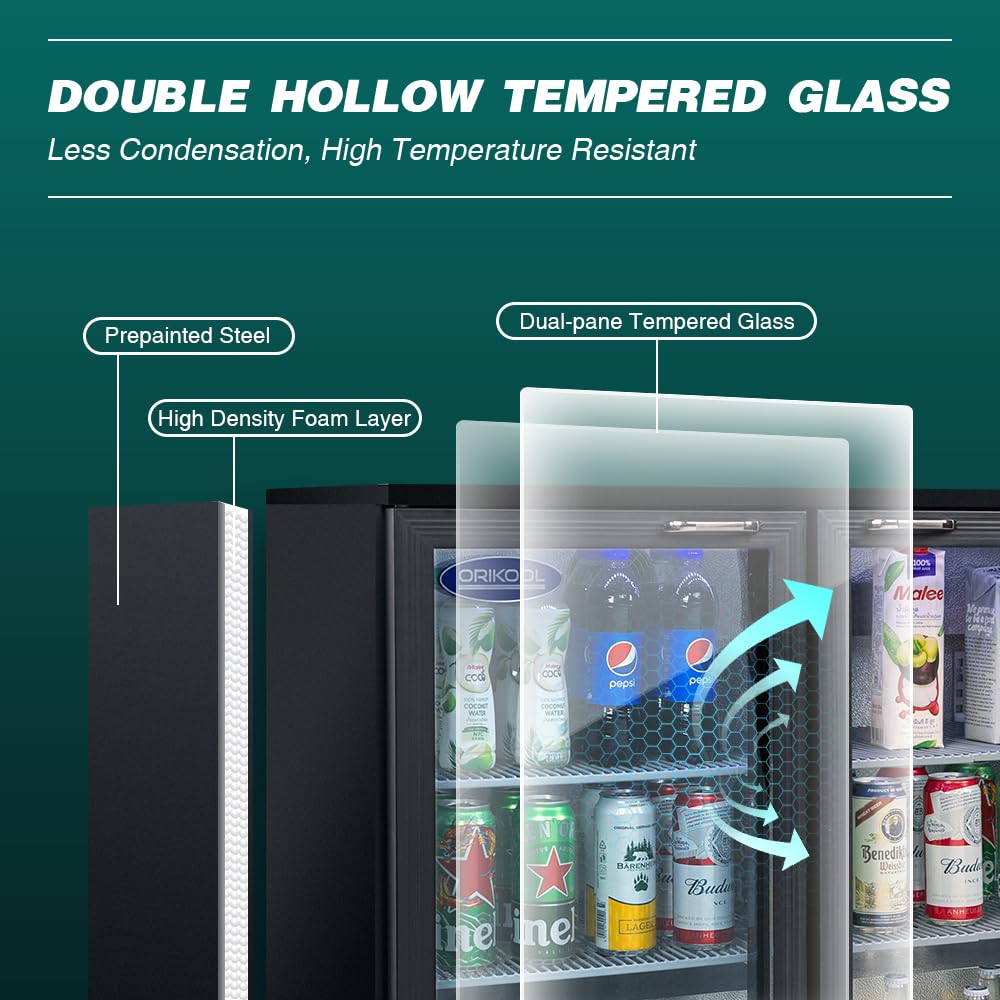 11.3 Cu.Ft Beverage Refrigerator,3 Glass Door Display Commercial Refrigerators with LED and Adjustable Shelves,Door Lock & Easy-pull Handle,480 Cans Beverage Refrigerators for Beer Wine Drink,Black