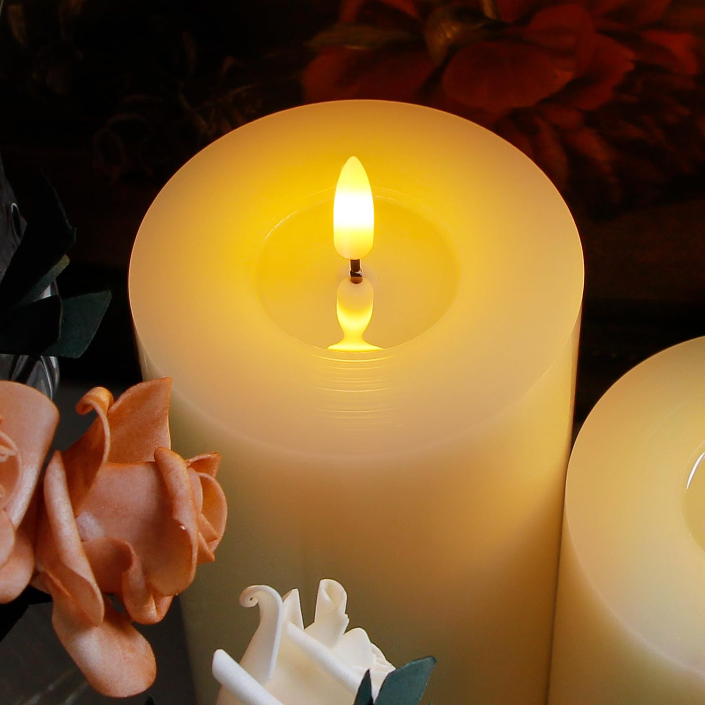 Zevanor Flameless Flickering 4" x6" Real Wax Ivory Remote Candles with Candle Grease, Pack of 2 Timer LED Battery Operated Fake Warm Light Pillar Candles for Home, Banquet, Ceremony Decoration
