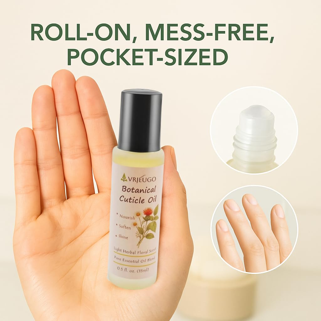 VRJEUGO Cuticle Oil Roll-On for Nails & Cuticles - 100% Natural Nourishing Formula with Chamomile, Lavender & Lemon Balm - Moist