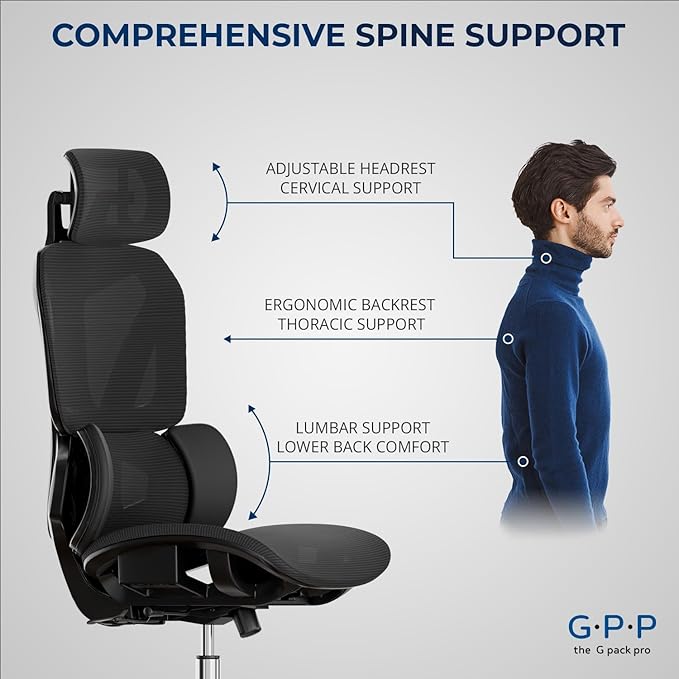 G-PACK PRO Ergonomic Office Chair – Mesh Office Chair with Headrest, Adjustable Armrest and Lumbar Support – Holds Up to 290lbs (GPP-MAX-90)