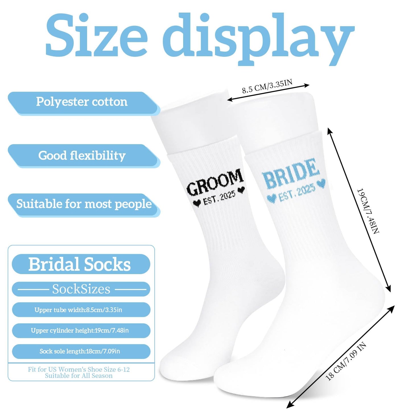 ZVUZVO Bride And Groom Gifts 2025, White Blue Bride Socks Soft And White Black Groom Socks Novelty, Engagement Wedding Gifts For Couples Newlywed