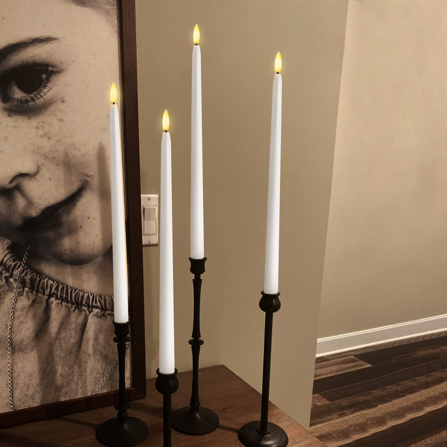 Homemory 15 inches Real Wax Flameless Taper Candles with Remote Timer, 6 Pcs White LED Taper Candles Battery Operated with 3D Flickering Flame, Window Candle Led Candlesticks for Dinners Home Decor