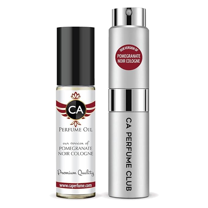 CA Perfume Duo Impression of Pomegranate Noir Cologne For Women And Men Perfume Layering Set Long Lasting Travel Size EDP + Body Oil Roll-On Bottle 0.27 Fl Oz+0.33 Fl Oz
