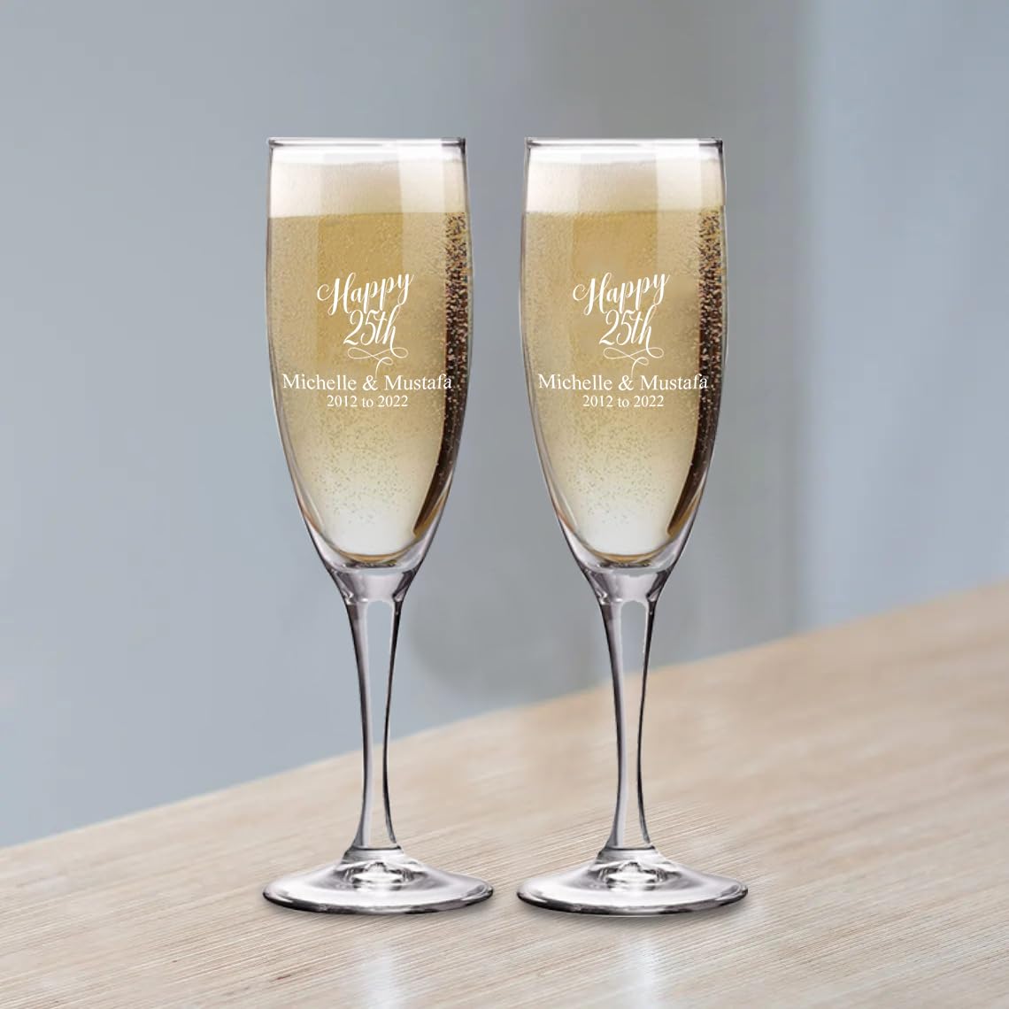 Krezy Case 25th Anniversary Couple Champagne glasses with Black box, Perfect Anniversary Flutes,Bridal shower Flutes, Wedding party, Bachelorette Party,Anniversary Flutes