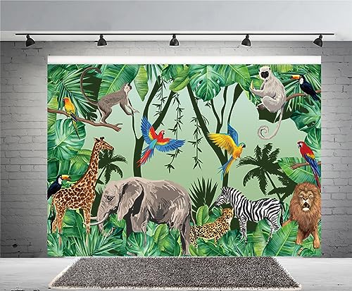 7x5ft Tropical Jungle Safari Animals Backdrop Tropical Forest Jungle Animal Photography Background Boy Birthday Baby Showe...