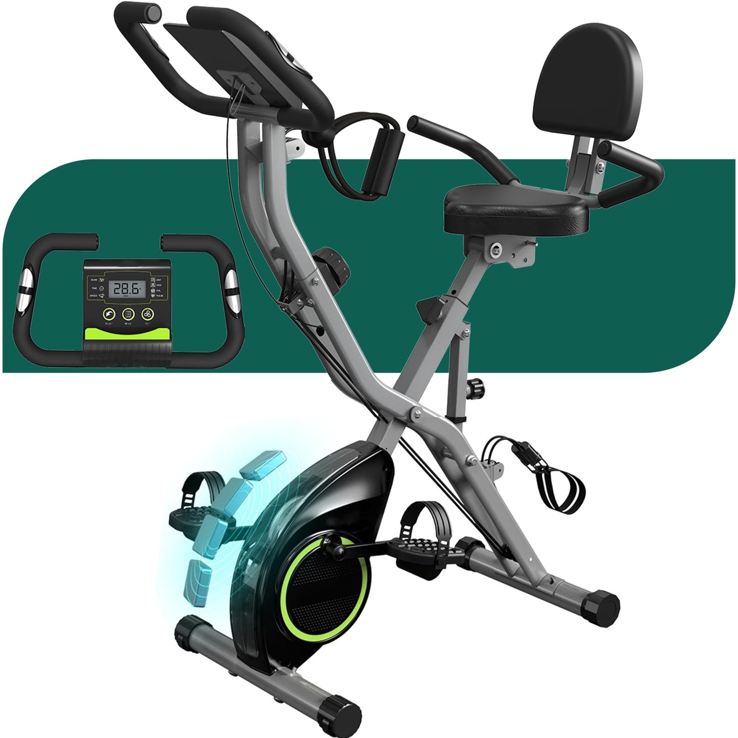 Indoor Exercise Bike for Seniors, 5 IN 1 Foldable Stationary Bike with 16-Level Magnetic Resistance and Tri-Position Ride, 300LBS Capacity, Designed for Home Gym