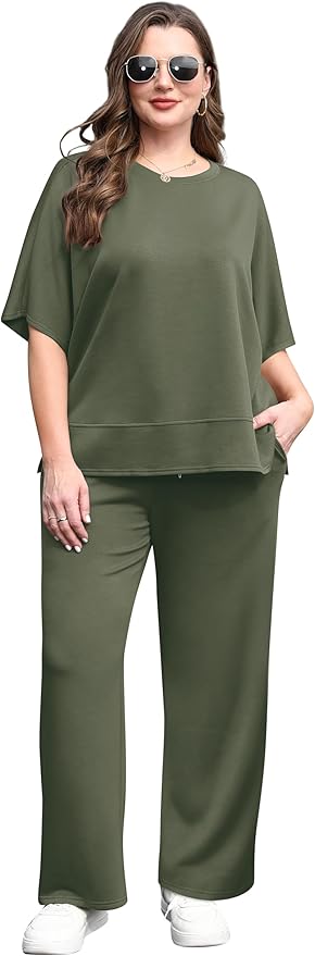 XIEERDUO Women's Side Slit Lounge Sets 2 Piece Travel Outfits Airport Tracksuit Oversized Wide Leg Loungewear S-3XL