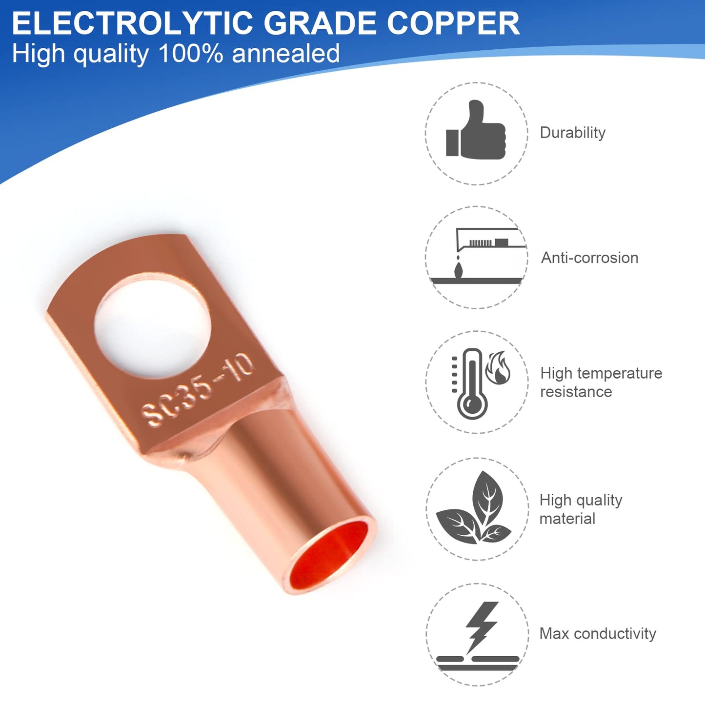 260Pcs Copper Wire Lugs, Battery Cable Ends AWG 2 4 6 8 10 12 Gauge Wire Connectors with Heat Shrink Set, Ring Terminals Connectors Battery Cable Lugs Battery Lugs with 140Pcs Heat Shrink Tubing Kit