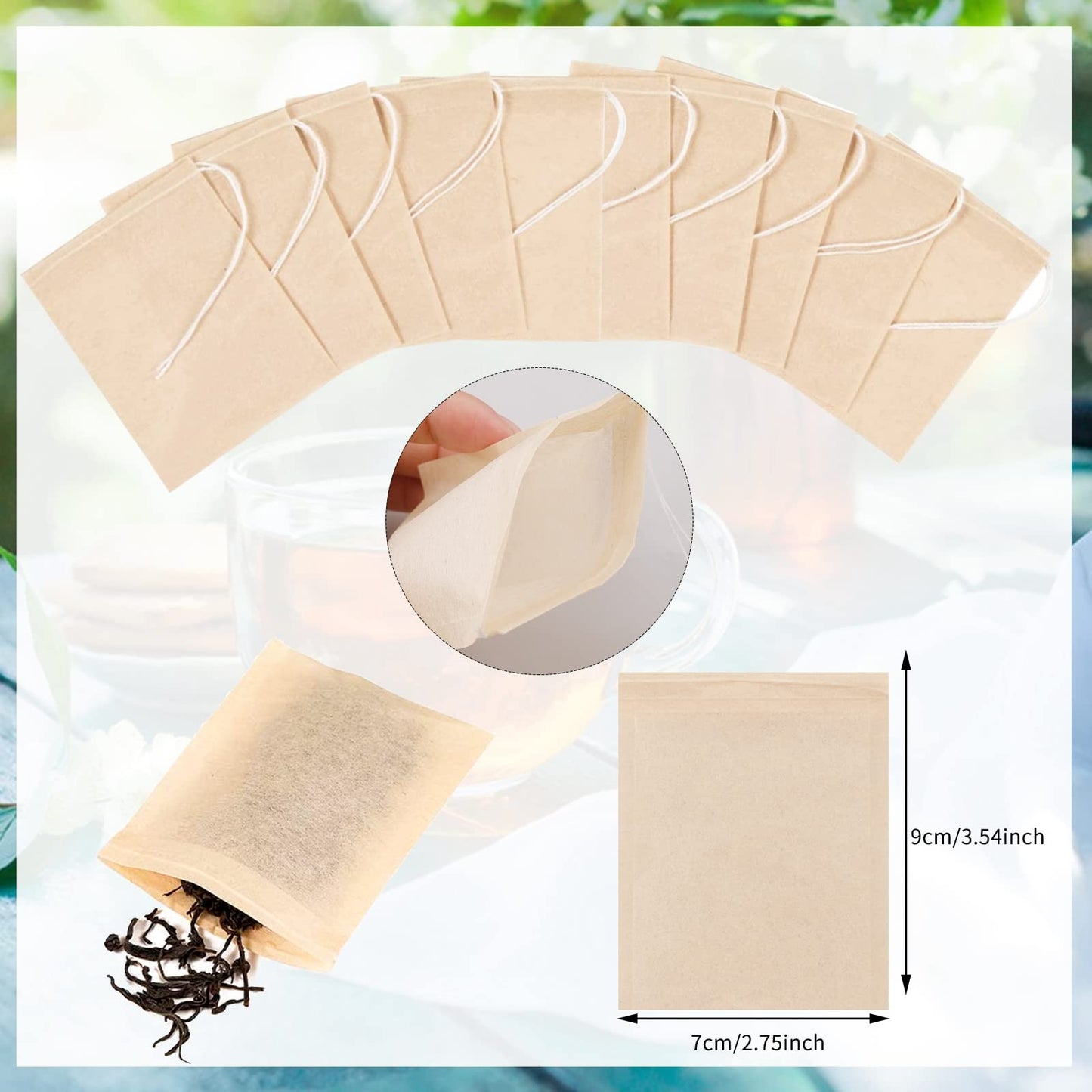 Empty Tea Bags - 300 Pcs Disposable Drawstring Unbleached Filter Bags for Loose Leaf Tea and Coffee (3.54 x 2.75 inch)