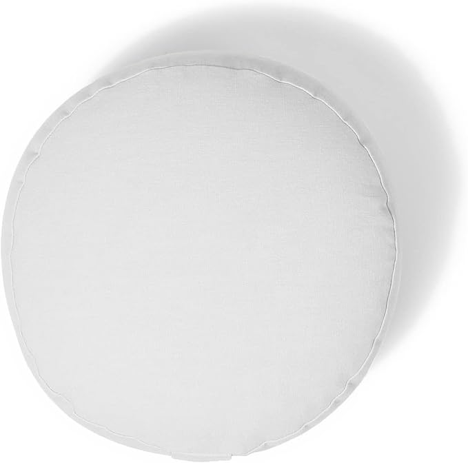 Organic Round Meditation Cushion by renoo - Durable Comfortable Cotton, Linen, Hemp - Modern Zafu - Buckwheat Floor Pillow Yoga Bolster in 15 Colors Removable Cover - 15 inches - Cloud