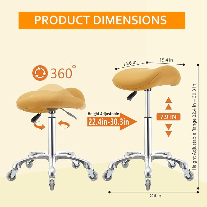 Nolasalon Saddle Stool Chair with Wheels,Ergonomic Swivel Rolling Height Adjustable for Salon Beauty Clinic Dentist Tattoo Home Office