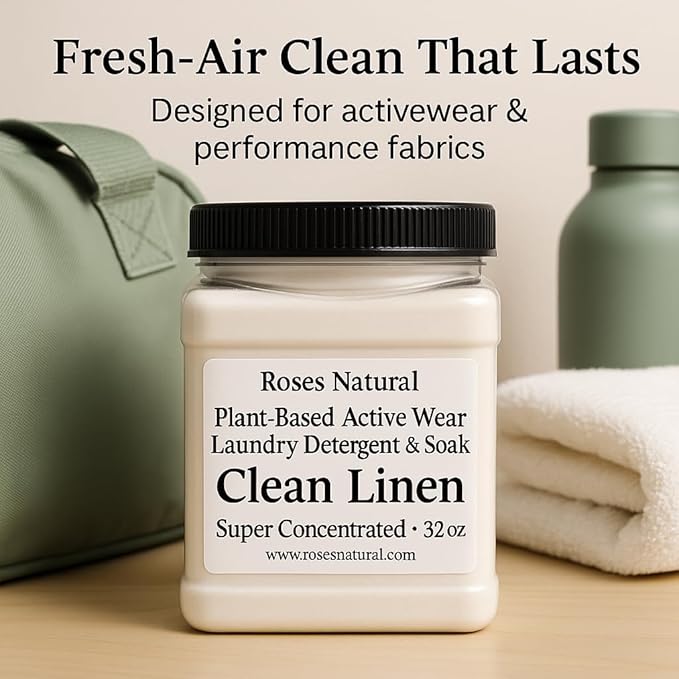 Active Wear Laundry Detergent & Soak – Plant-Based Sports Detergent for Gym Clothes, Leggings & Uniforms – Clean Linen Scent, Super Concentrated Powder