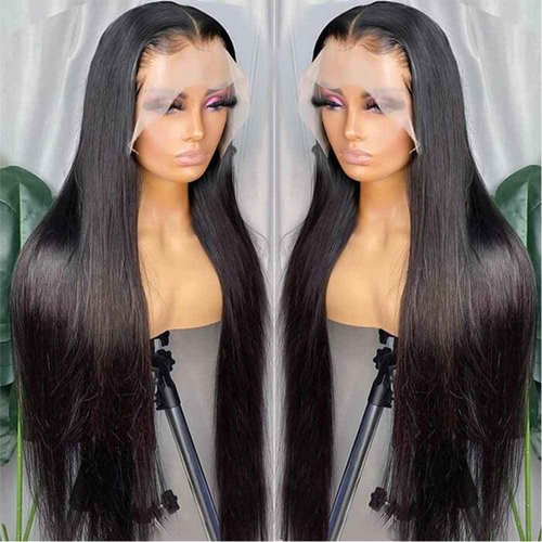 mengkai 28 Inch Straight Lace Front Wigs Human Hair Glueless Lace Front Wigs Pre Plucked with Baby Hair Straight 13x4 Ear to Ear Lace Frontal Wigs Human Hair Lace Front wigs Human