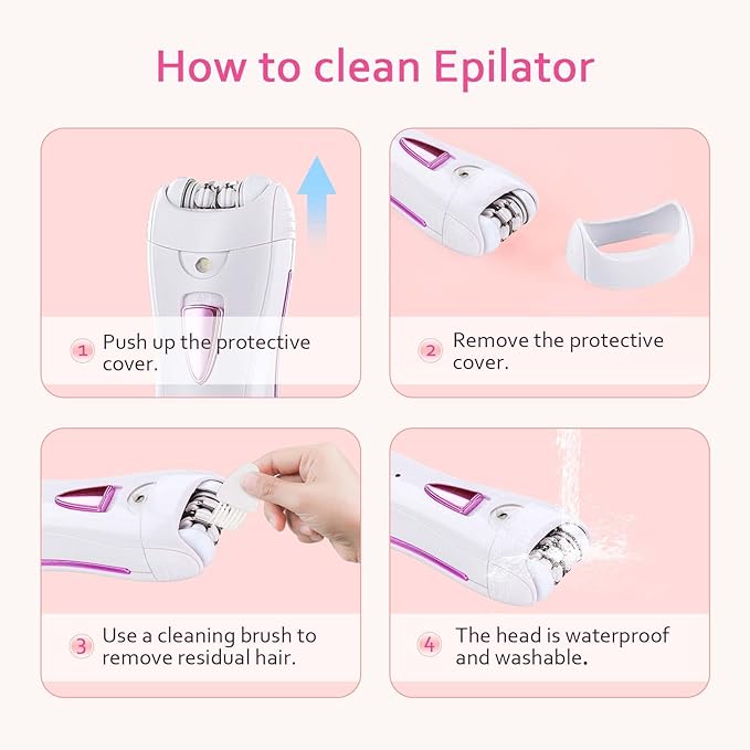 Epilator for Women, Smooth Glide Epilator Facial and Body Hair Remover with LED Light Rechargeable Hair Removal Device for Face, Bikini, Armpits, Arms, and Legs