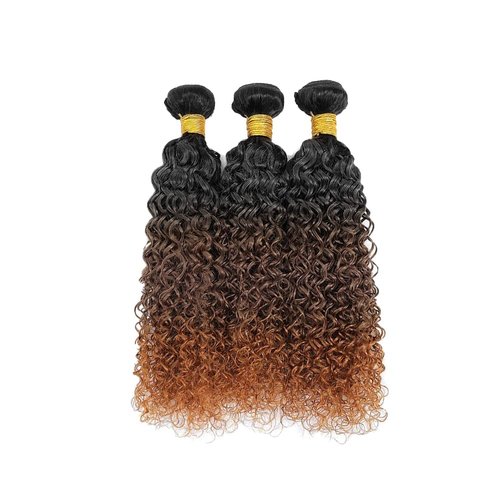 Habiliana Bundles Human Hair 18 20 22 Inch Jerry Curly Human Hair Bundles Omber Natural Chocolate Brown T1B/4/30 11A Unprocessed Brazilian Virgin Quick Weave Hair Extensions for Black Women