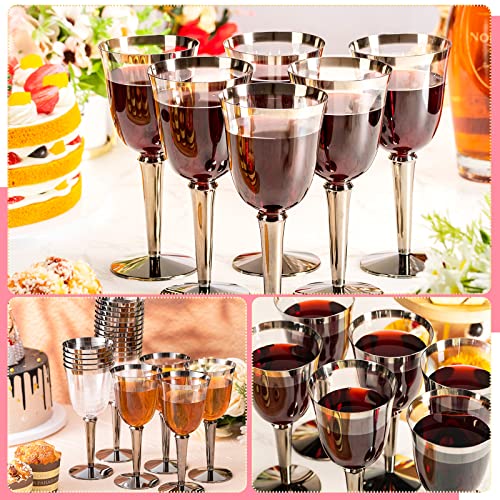 Yoande 100 Pack Rimmed Disposable Plastic Wine Glasses Bulk 8 Oz Elegant Fancy Wine Cups Stemmed Wine Glasses Clear Cockta...