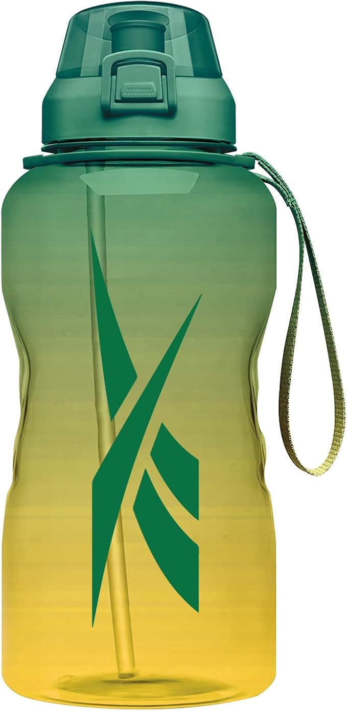 Reebok Premium Plastic Sports Water Bottle, BPA Free | Ideal for Camping, Sports, Gym and Outdoor Activities (64 oz, Gree...