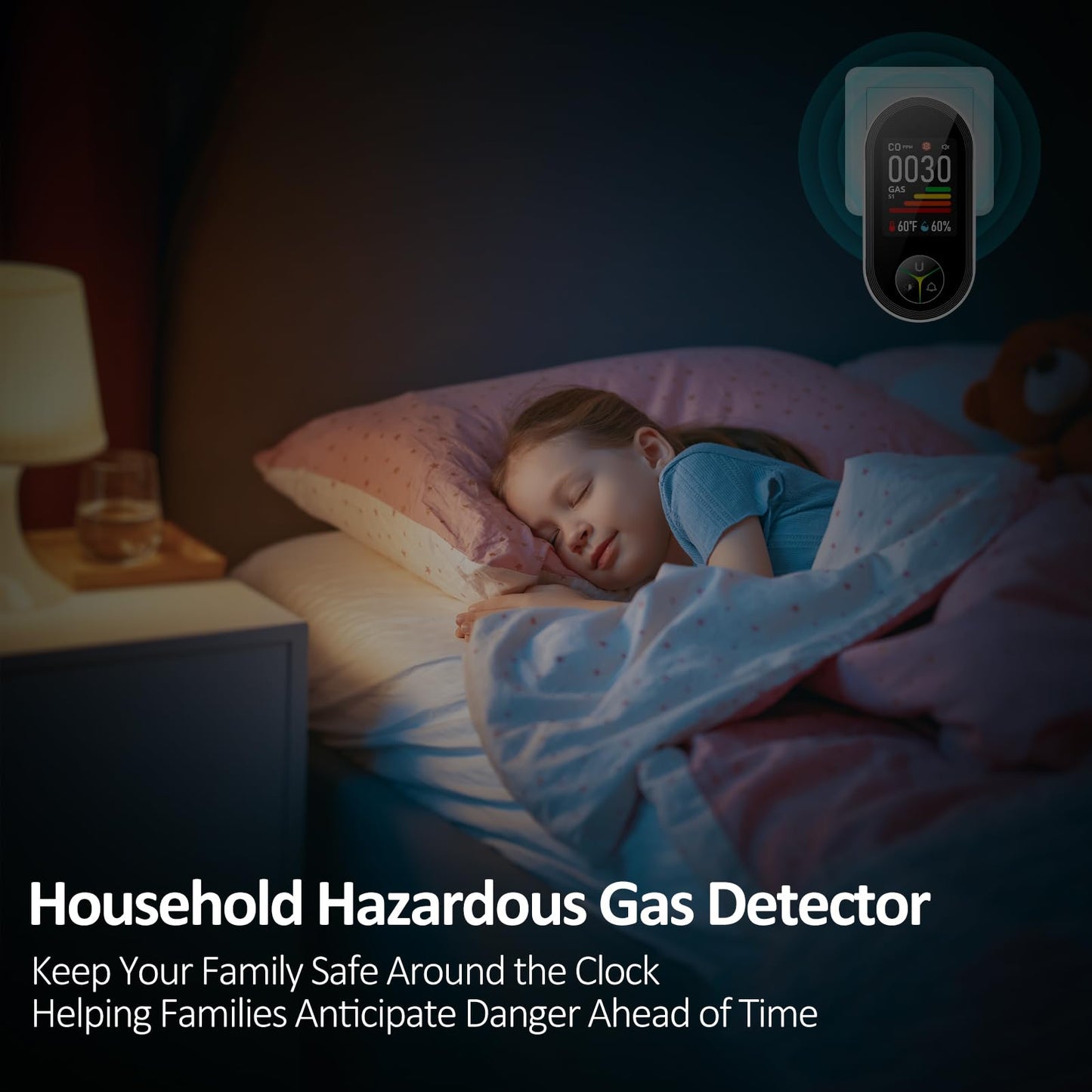4-in-1 Carbon Monoxide Detectors & Natural Gas Leak Detector Plug in, Combination CO Detector & Combustible Gas, LPG, Methane, Propane Alarm with Fahrenheit(°F) & Humidity(1 Pack)