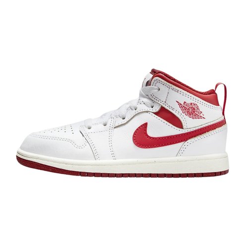 Jordan 1 Mid Se (Ps) Little Kid's Shoes Size- 1, White/Lobster-dune Red Sail