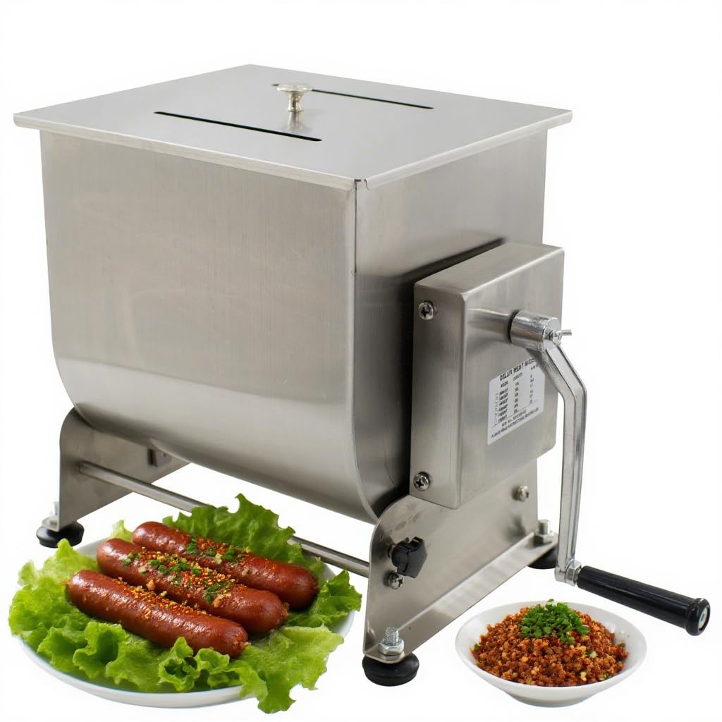 CLIVIA Manual Meat Mixer, 30 Pound Meat Mixer for Sausage, 30lbs Capacity Tilt Tank Sausage Mixer Stainless Steel Food Processer for Meat, Vegetable, Burger, Dumplings