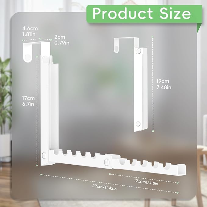 Over The Door Hooks, Extended Over The Door Clothes Hanger with 10 Ridges,Space-Saving Over The Door Rack,Door Hooks for Hanging Clothes,Larger Capacity Over The Door Hanger (2, White)