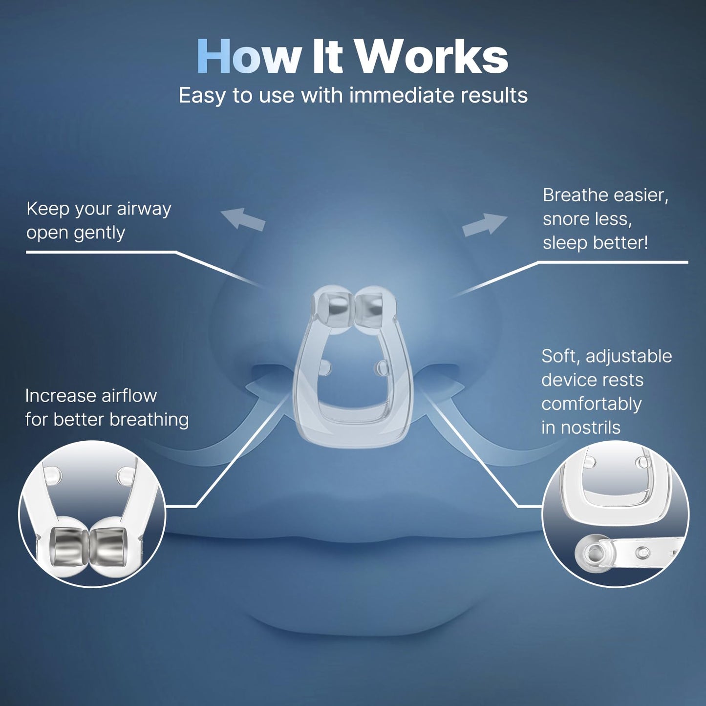OHALEEP Anti Snoring Devices, Snore Stopper with Adjustable Magnet, Silicone Nose Clip Stop Snoring, Effective to Relieve Snoring, Snoring Solution for Comfortable and Quieter Sleep, Clear, M