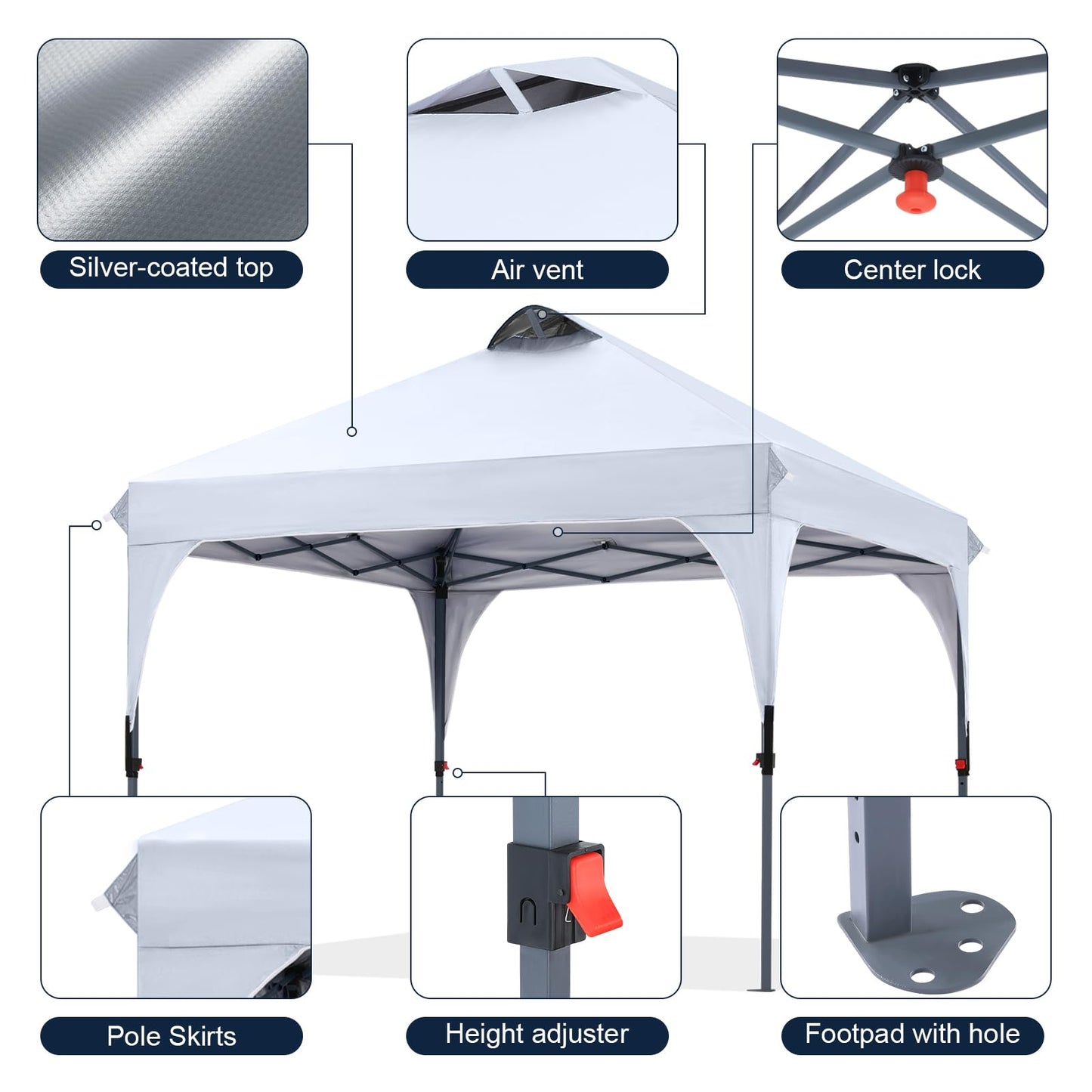 COOSHADE Pop Up Canopy Tent, 10x10 Easy Setup Instant Canopy Sun Shelter Beach Tent, Portable Sports, White