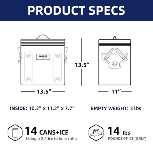 THURSO SURF Soft Cooler 24 Can Portable Ice Cooler Bag — 48 hr Insulation Leakproof & Airtight Waterproof Zipper Floating Beach Cooler for Travel Camping Kayak Paddleboard (Navy)