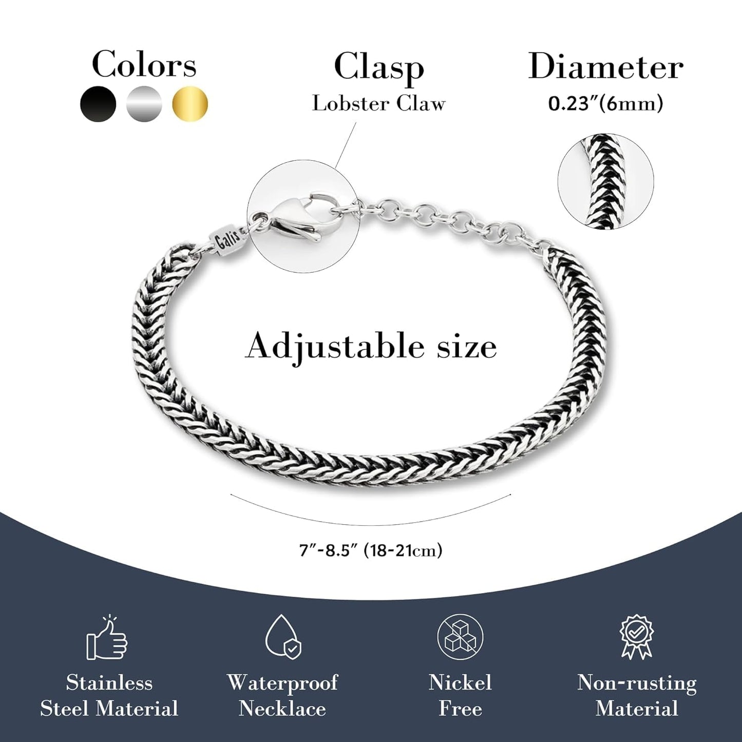 Galis Promise Bracelet For Boyfriend - Premium Stainless Steel Mens Bracelet, Silver Plated Non Tarnish - Romantic Gift Set with Message Card - Birthday, Anniversary, Valentine's Day