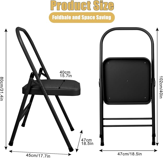 INNOLIFE Black Foldable Backless Yoga Auxiliary Chair for Abs & Core, Flexibility & Strength Training, and Back Pain Relief