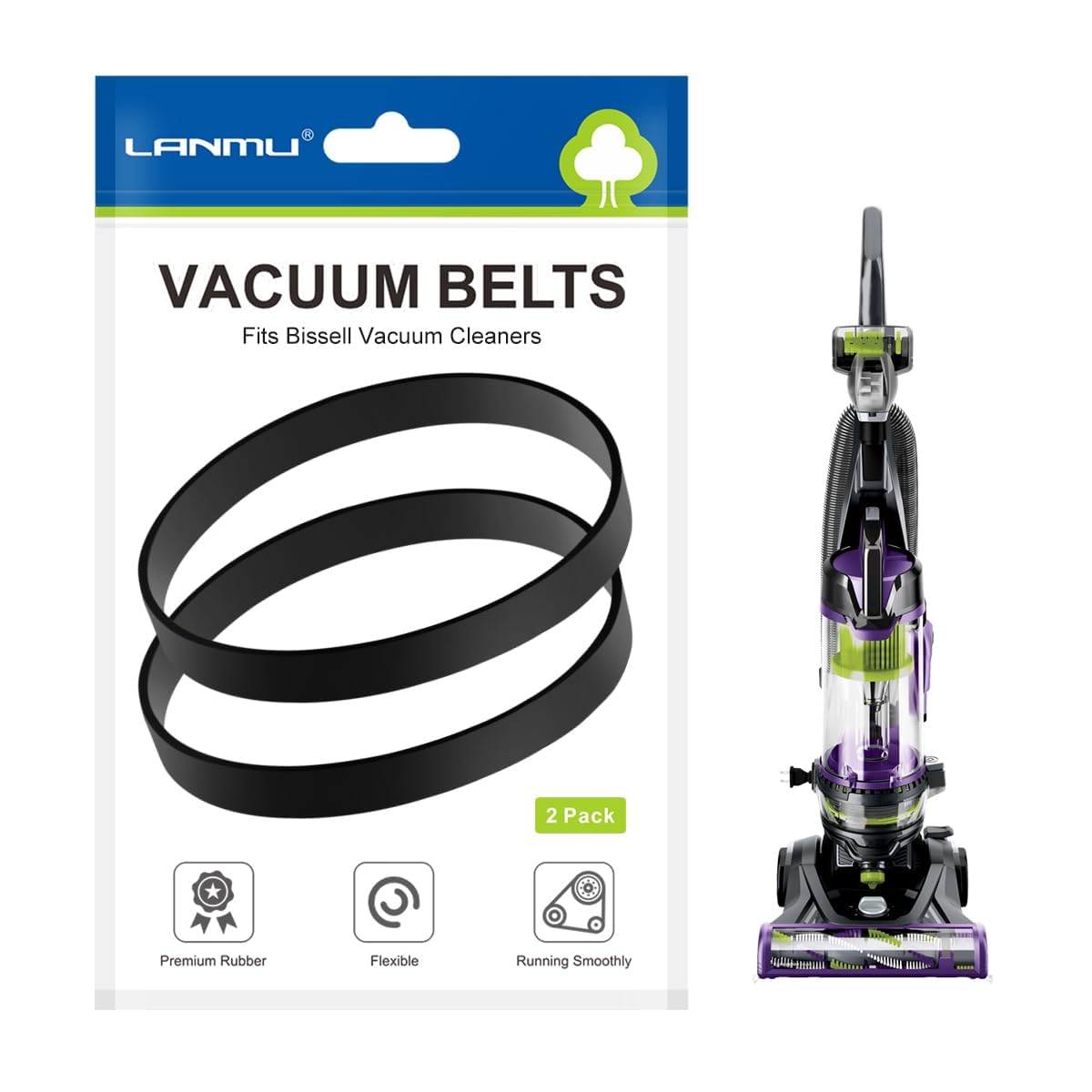 LANMU Replacement Belts Compatible with Bissell Model 2252, 2316, 2260, 2739,1797,2253, 2254, 2255, 2256, 2258, 2259, 1793, 1792, 1309,1413 Powerlifter/CleanView Swivel Rewind Pet Vacuum (2-Pack)
