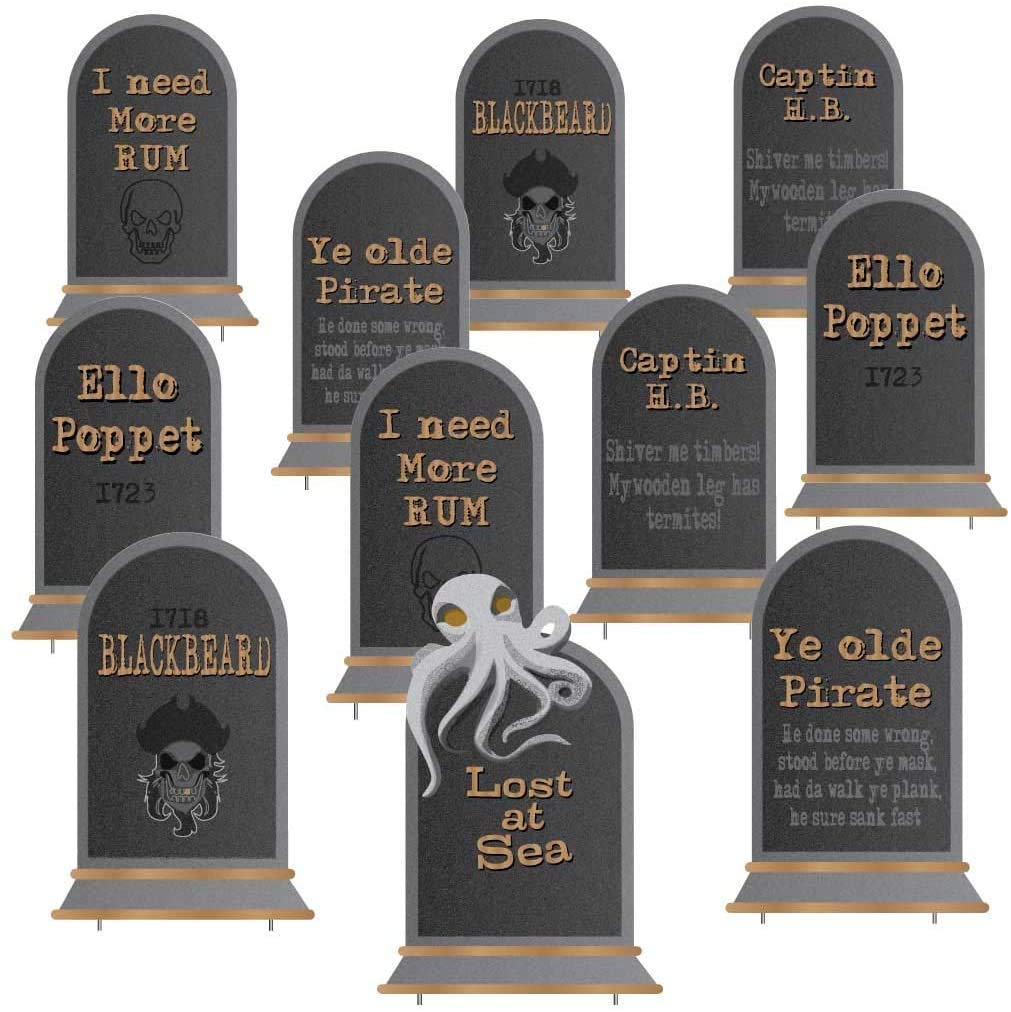 VictoryStore Pirate Tombstones Halloween Yard Sign Decoration Set of 11, 16 Inches By 23.5 Inches