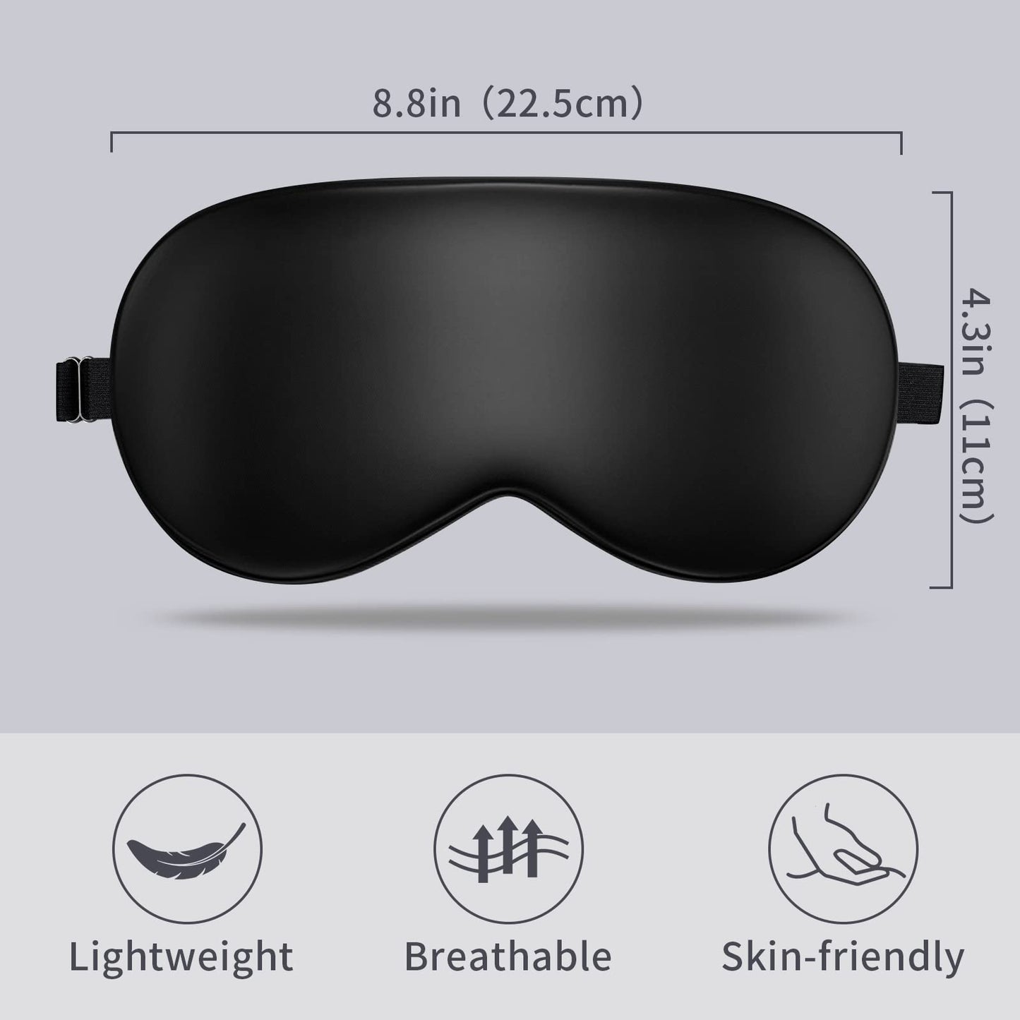 LULUSILK Mulberry Silk Sleep Eye Mask Blindfold with Adjustable Strap, Soft Eye Cover for Women Men Night Sleeping, Travel, Nap(Black)