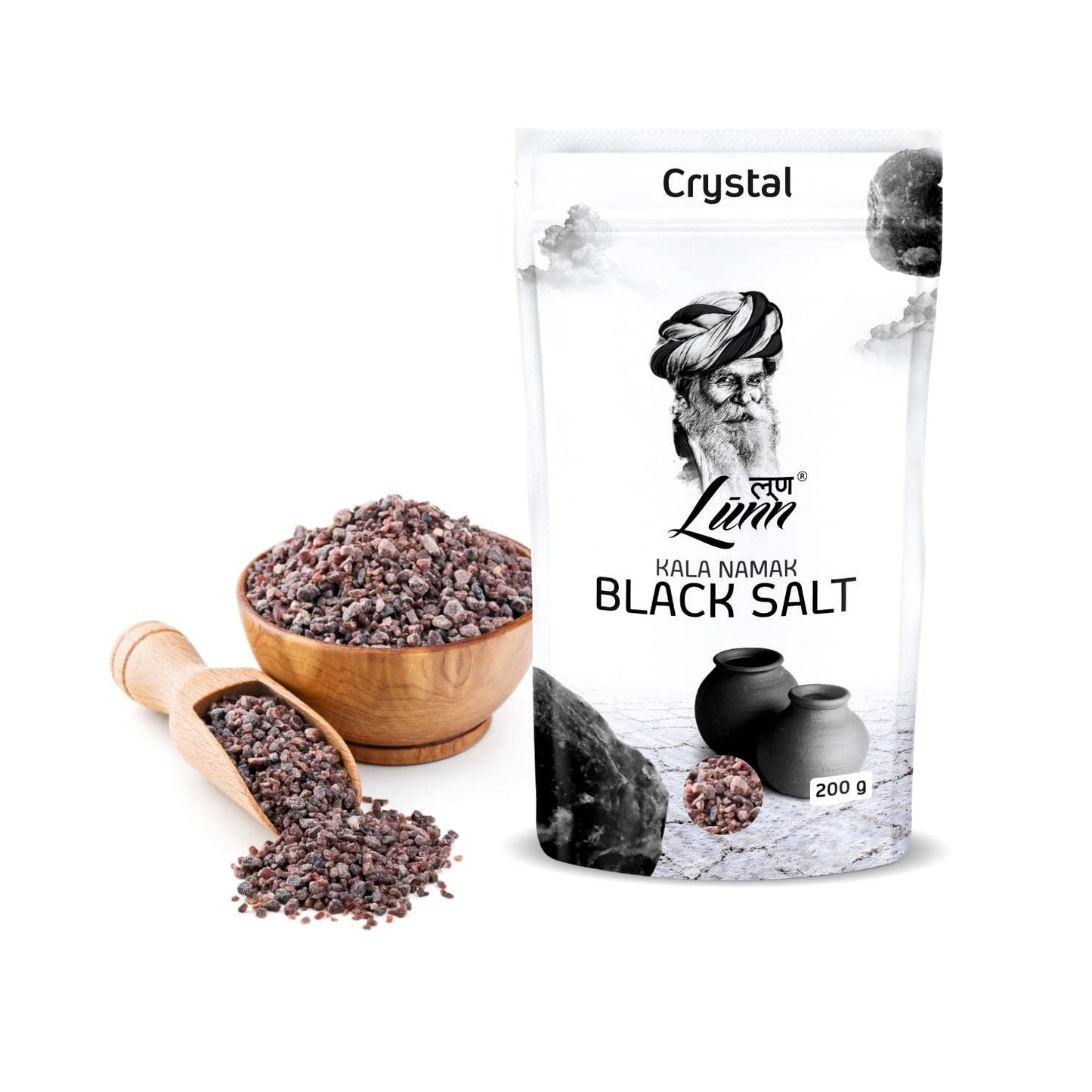 LUNN Natural Crystals Black Salt (Kala Namak) | 7.05 Oz (200 Gm) | Rich in Minerals, Pure Unrefined Salt | NON-GMO | Gluten Free, Vegan