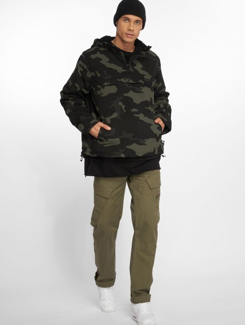 Brandit Individual Wear Men's Fleece-Lined Quarter Zip Windbreaker Pullover - Lightweight Weatherproof Casual Outdoor Jacket, Dark Camo, Small