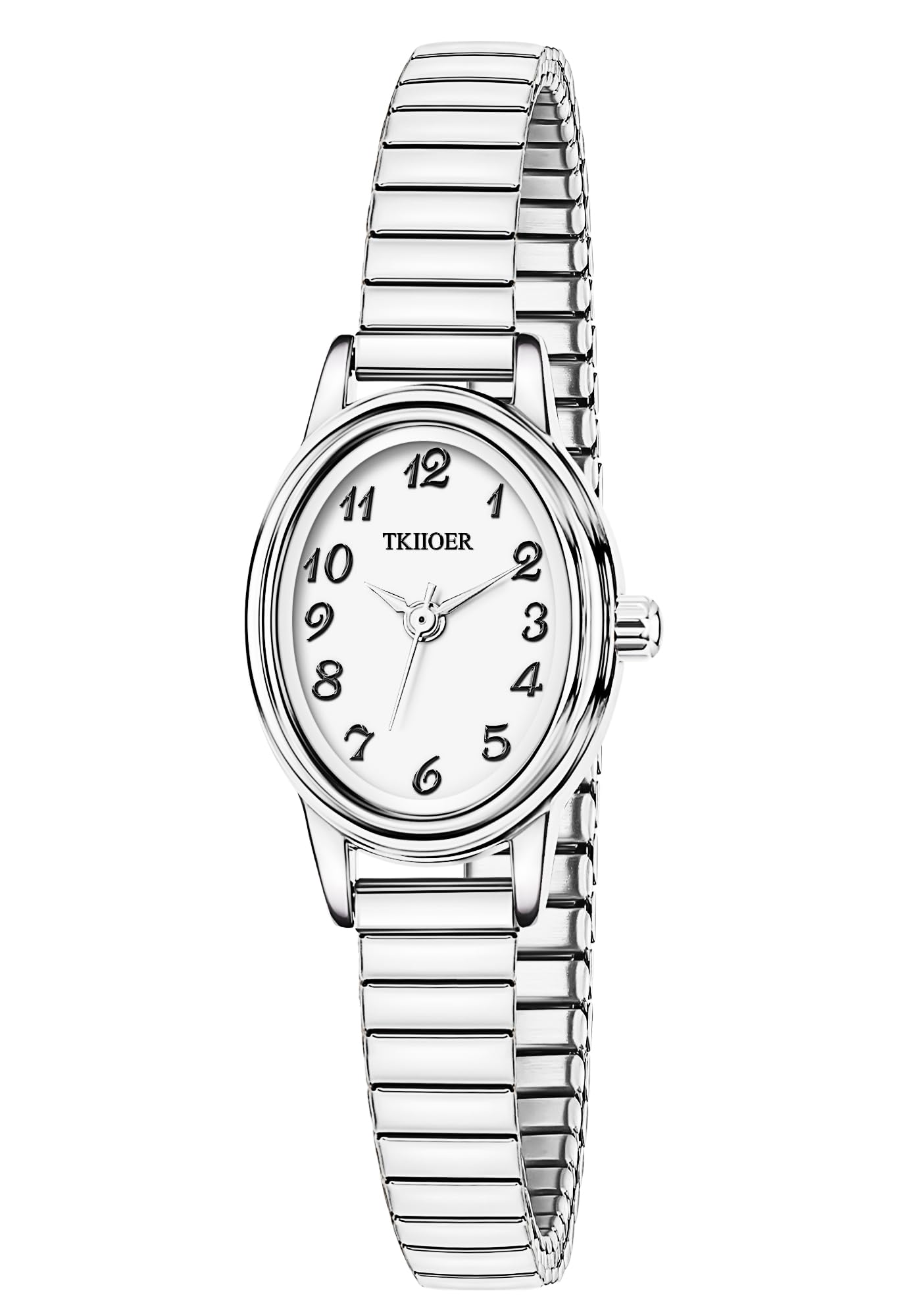 TKIIOER Small Silver Watches for Women, Easy to Read Ladies Analog Watch, 30M Waterproof, Luminous Dial, Stainless Steel Expansion Strap (Silver White)