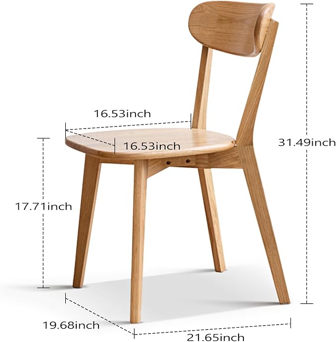 Grewood 100% Solid Oak Wood Dining Chairs,Mid Century Modern Dining Chairs with Rounded Backrest,Kitchen,Dining Room Chairs Set of 1/2/4 (1, Original Wood Color)