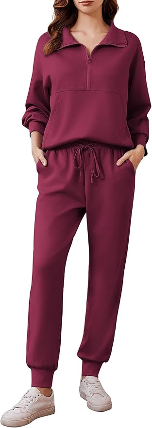 PINSPARK 2 Piece Sets for Women 2025 Fall Travel Outfits Long Sleeve Tracksuit Joggers Sets Half Zip Sweatsuit Matching Set