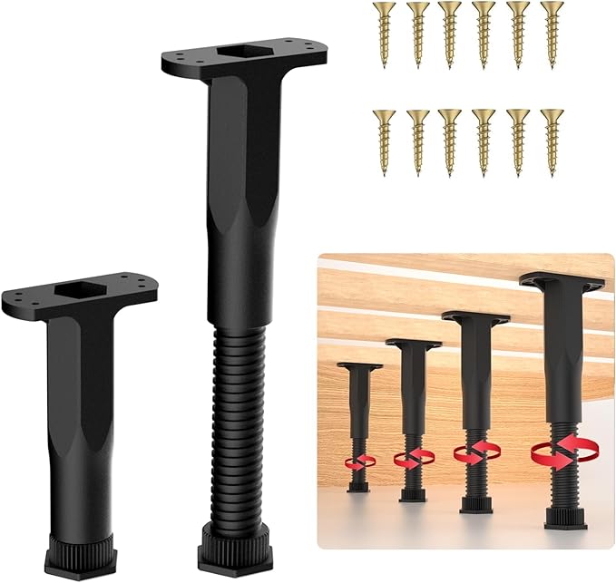 SKMYL Adjustable Height Center Bed Support Leg for Sagging Shelf, Furniture Legs for Frame,Slat and Riser, Adjustable Height 3.5"-6.3" (2PCS)