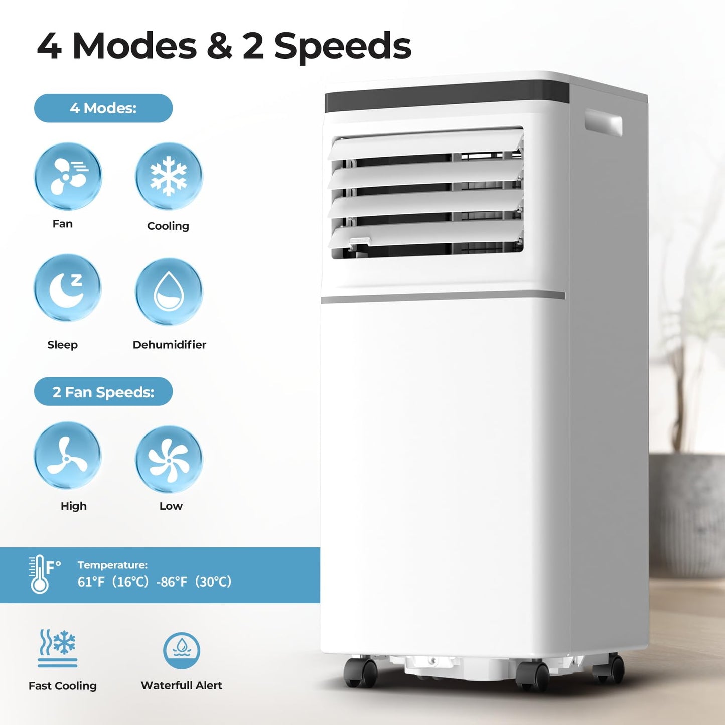 Antarctic Star 8000BTU Portable Air Conditioner 3-in-1 with 24H Timer，Sleep Mode, Dehumidifier, 2 Fan Speeds, Fast Cooling AC Unit with Remote, Digital Display for Home/Office