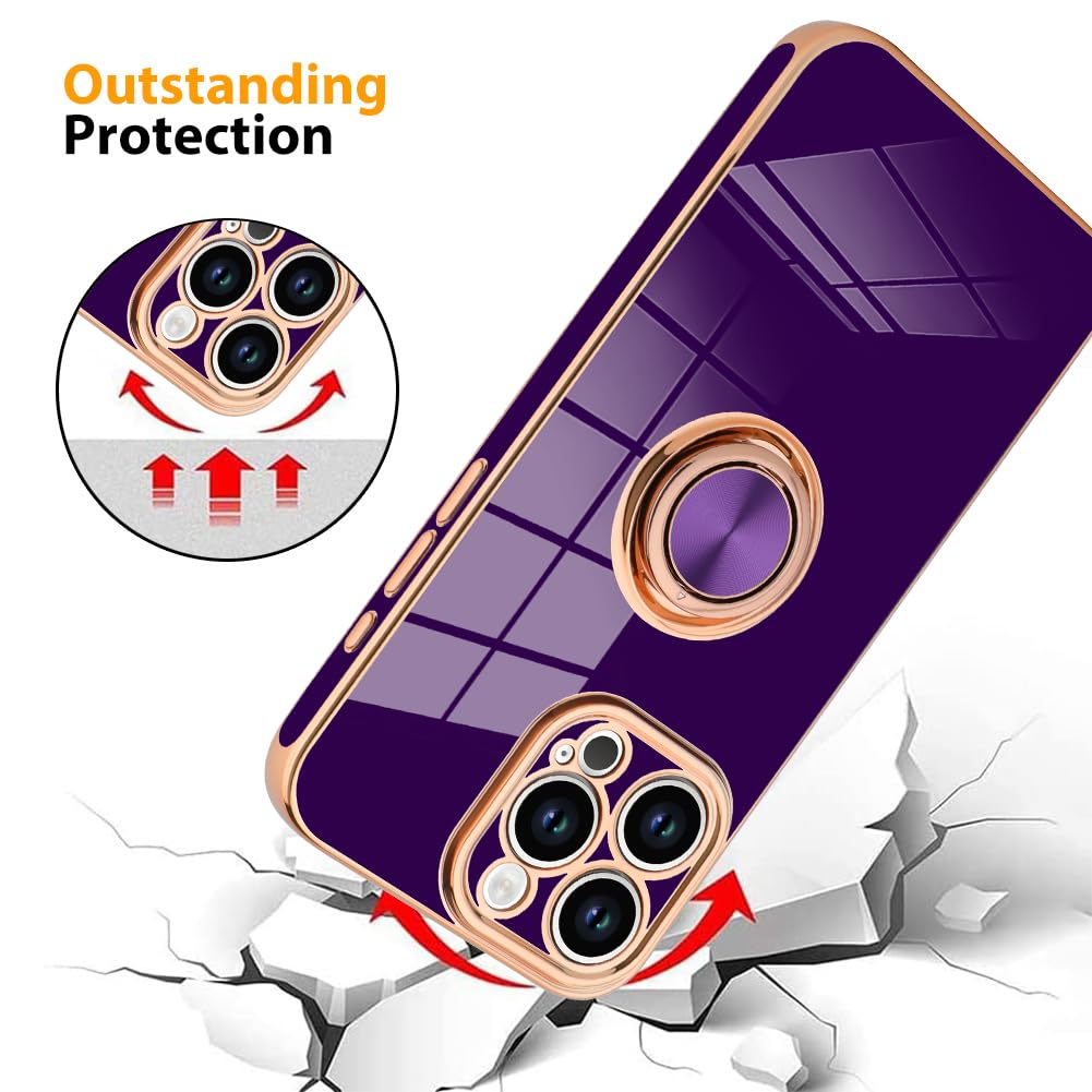 Kanghar Phone Case Compatible With Iphone 15 Pro For Women Girls, Plating Built-In 360 Rotation Magnetic Ring Kickstand Holder S