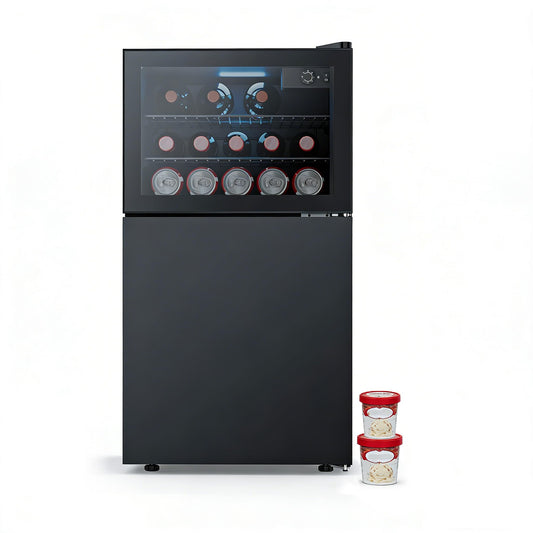 COWSAR 2.6 Cu.Ft Beverage Refrigerator & Mini Fridge with Freezer - Glass Door, Reversible Design, Adjustable Thermostat for Dorm, Office, Bedroom