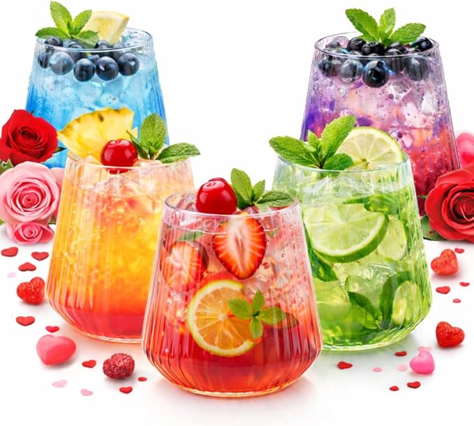 40 count Origami Ripple Unbreakable Stemless Plastic Wine Champagne Whiskey Glasses Elegant Durable Disposable Indoor Outd...