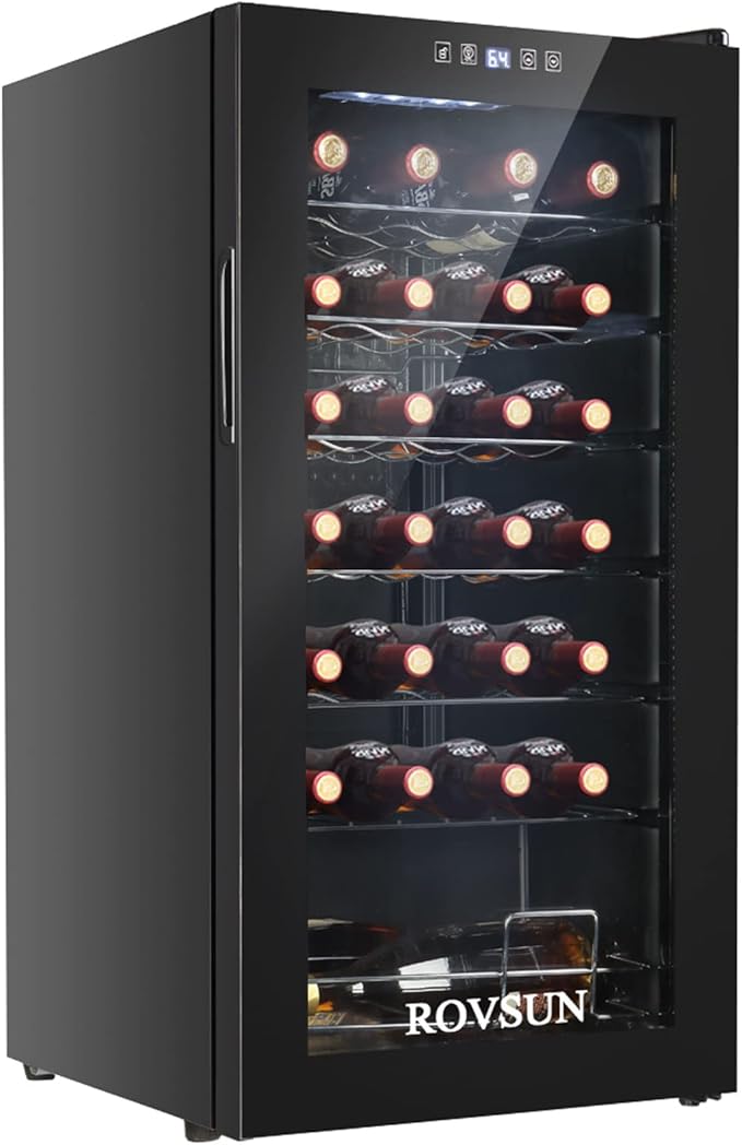 ROVSUN 28 Bottle Wine Fridge, Freestanding Compressor Wine Cooler Refrigerator, Beverage Wine Chiller with Digital Tempera...