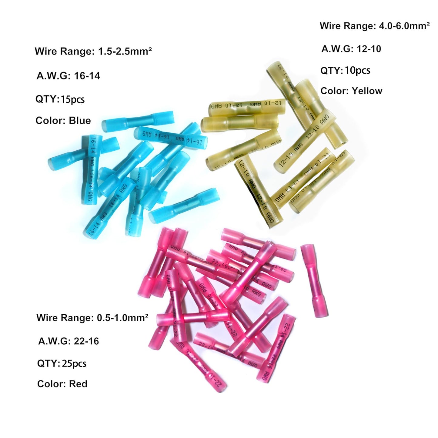 50 Pcs Heat Shrink Butt Connectors Kit,Heat Shrink Wire Connectors,Waterproof Insulated Marine Automotive Crimp Terminals Butt Splice for Marine Automotive Motorcycle Truck Electrical