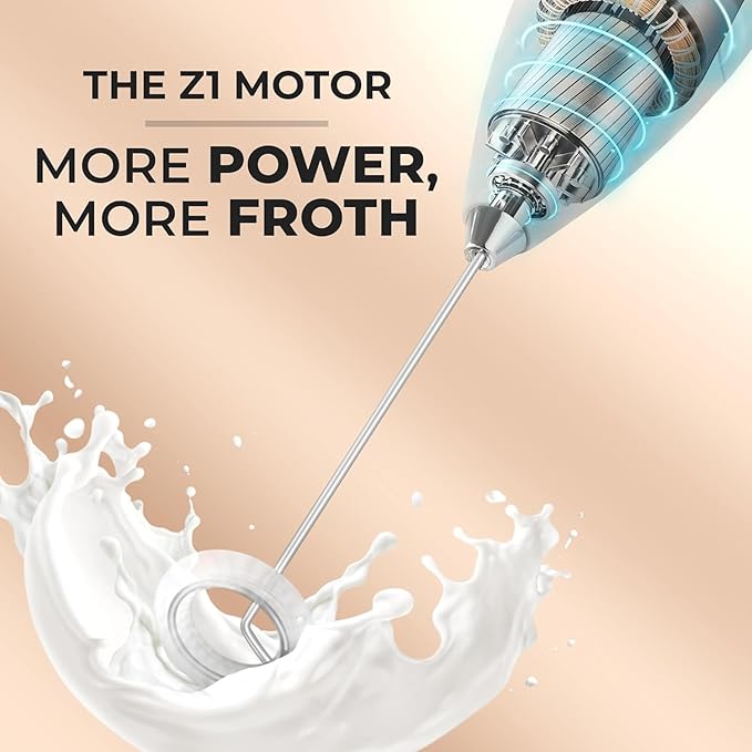 Zulay Powerful Milk Frother for Coffee with Upgraded Titanium Motor - Handheld Electric Whisk, Milk Foamer, Mini Mixer & Coffee Blender for Frappe, Latte, Matcha, No Stand - Silver