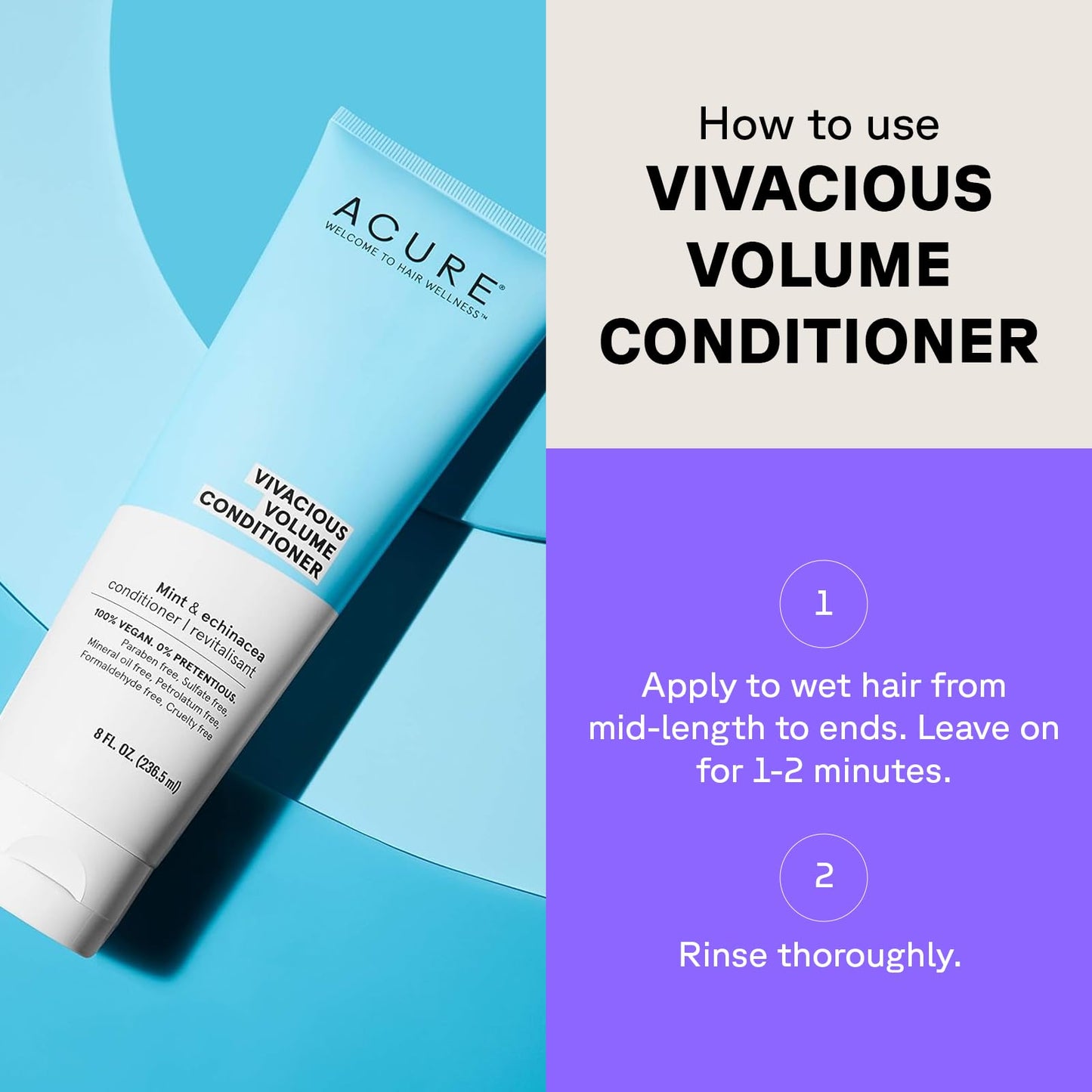 Acure Vivacious Volume Conditioner | Mint & Echinacea Volume Regimen: Lift and Nourish Fine, Fragile Hair for Fullness and Body,