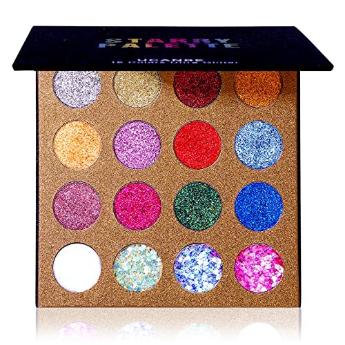 UCANBE Pro Glitter Eyeshadow Palette - Professional 16 Colors - Chunky & Fine Pressed Glitter Eye Shadow Powder Makeup Pal...